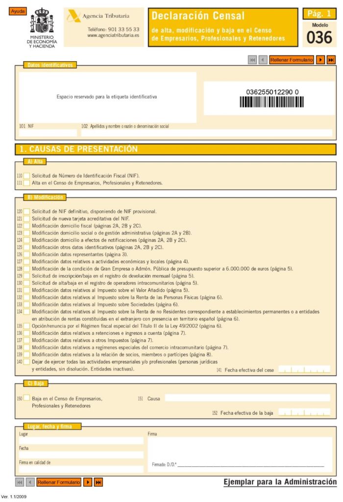 modelo 036 agencia tributaria española